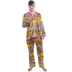 Yellow Marie Print Men s Satin Pajamas Long Pants Set by AuroraMountainFashion