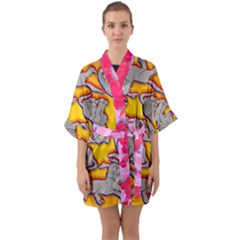 Yellow Marie Print Quarter Sleeve Kimono Robe by AuroraMountainFashion