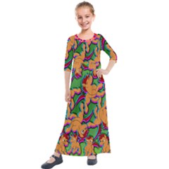 Chess Print Kids  Quarter Sleeve Maxi Dress