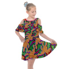 Chess Print Kids  Shoulder Cutout Chiffon Dress by AuroraMountainFashion