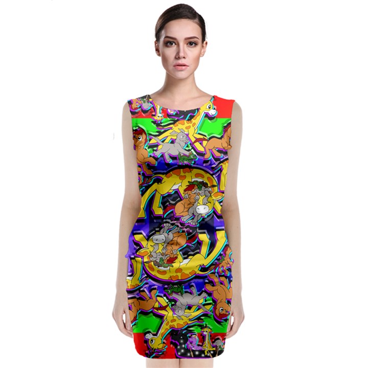 Rainbow Dragon Squad Print Sleeveless Velvet Midi Dress