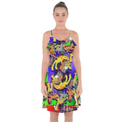 Rainbow Dragon Squad Print Ruffle Detail Chiffon Dress by AuroraMountainFashion