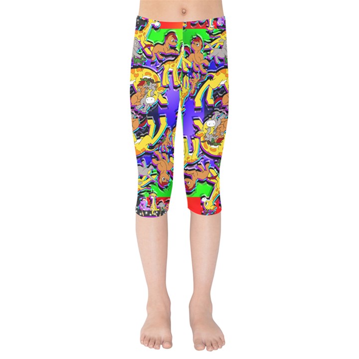 Rainbow Dragon Squad Print Kids  Capri Leggings 