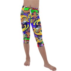 Rainbow Dragon Squad Print Kids  Lightweight Velour Capri Leggings  by AuroraMountainFashion