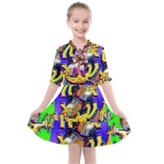 Rainbow Dragon Squad Print Kids  All Frills Chiffon Dress