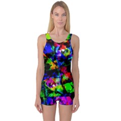 Multicolored Abstract Print One Piece Boyleg Swimsuit by dflcprintsclothing