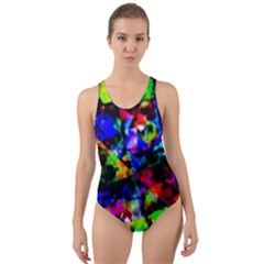 Multicolored Abstract Print Cut-out Back One Piece Swimsuit by dflcprintsclothing