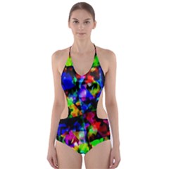 Multicolored Abstract Print Cut-out One Piece Swimsuit by dflcprintsclothing