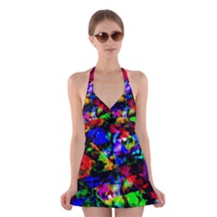 Multicolored Abstract Print Halter Dress Swimsuit  by dflcprintsclothing