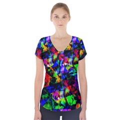 Multicolored Abstract Print Short Sleeve Front Detail Top by dflcprintsclothing