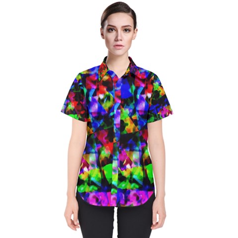 Multicolored Abstract Print Women s Short Sleeve Shirt by dflcprintsclothing