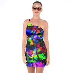 Multicolored Abstract Print One Soulder Bodycon Dress by dflcprintsclothing