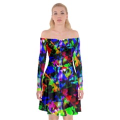 Multicolored Abstract Print Off Shoulder Skater Dress