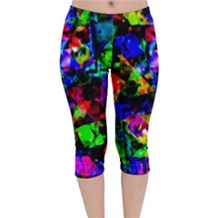 Multicolored Abstract Print Velvet Capri Leggings  by dflcprintsclothing