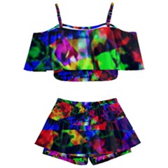 Multicolored Abstract Print Kids  Off Shoulder Skirt Bikini by dflcprintsclothing