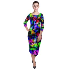 Multicolored Abstract Print Quarter Sleeve Midi Velour Bodycon Dress by dflcprintsclothing