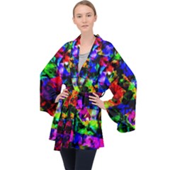 Multicolored Abstract Print Velvet Kimono Robe by dflcprintsclothing