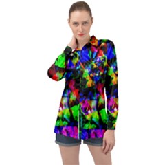 Multicolored Abstract Print Long Sleeve Satin Shirt