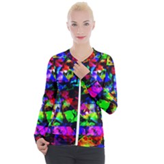 Multicolored Abstract Print Casual Zip Up Jacket