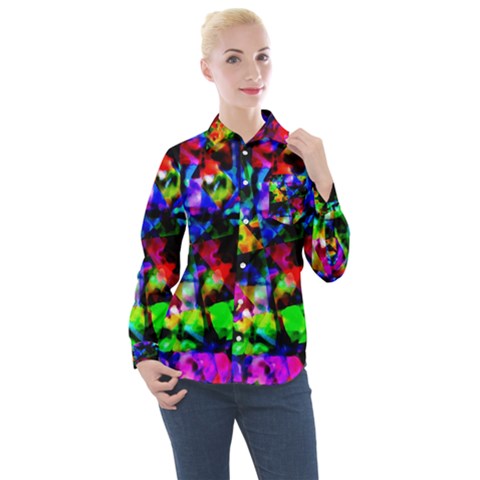 Multicolored Abstract Print Women s Long Sleeve Pocket Shirt by dflcprintsclothing