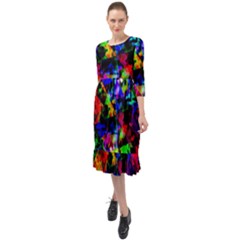 Multicolored Abstract Print Ruffle End Midi Chiffon Dress