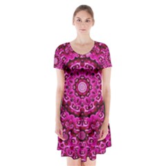 Happy Florals  Giving  Peace And Great Feelings Short Sleeve V-neck Flare Dress by pepitasart