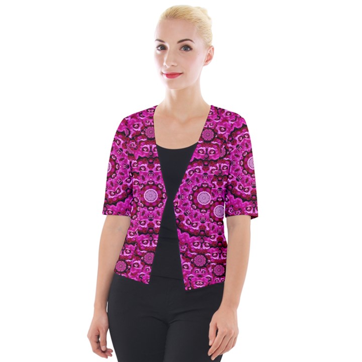 Happy Florals  Giving  Peace And Great Feelings Cropped Button Cardigan