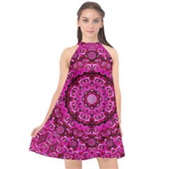 Happy Florals  Giving  Peace And Great Feelings Halter Neckline Chiffon Dress  by pepitasart