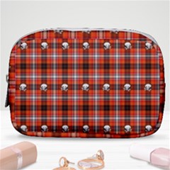 Plaid - Red With Skulls Make Up Pouch (small) by WensdaiAmbrose