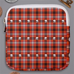 Plaid - Red With Skulls Mini Square Pouch by WensdaiAmbrose