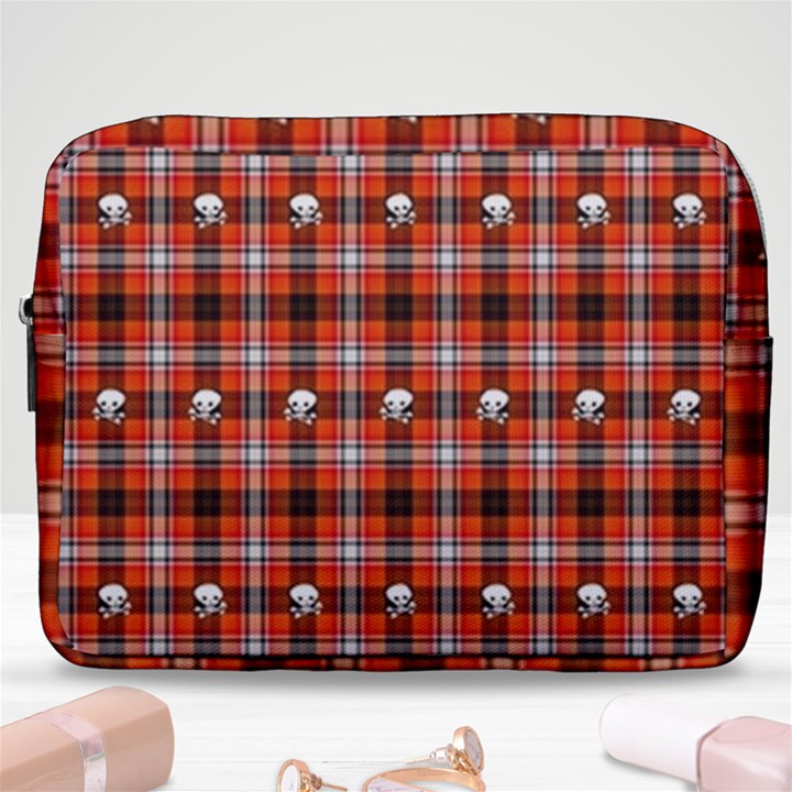 Plaid - red with skulls Make Up Pouch (Large)