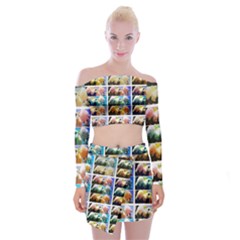 Twenty-seven Snowball Branch Collage Off Shoulder Top With Mini Skirt Set by okhismakingart