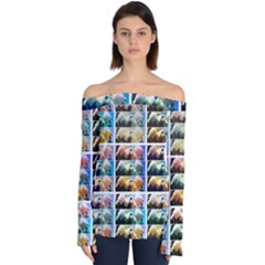 Twenty-seven Snowball Branch Collage Off Shoulder Long Sleeve Top by okhismakingart