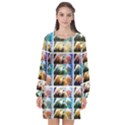 Twenty-seven Snowball Branch Collage Long Sleeve Chiffon Shift Dress  View1