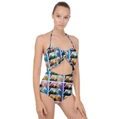 Twenty-seven Snowball Branch Collage Scallop Top Cut Out Swimsuit by okhismakingart