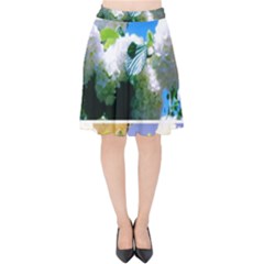 Snowball Branch Collage (i) Velvet High Waist Skirt by okhismakingart