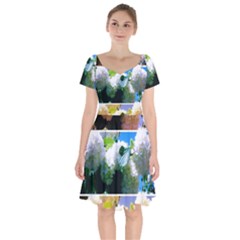 Snowball Branch Collage (i) Short Sleeve Bardot Dress by okhismakingart