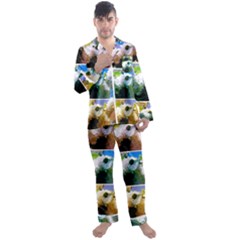 Snowball Branch Collage (i) Men s Satin Pajamas Long Pants Set