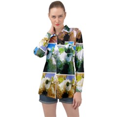 Snowball Branch Collage (i) Long Sleeve Satin Shirt