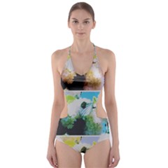 Faded Snowball Branch Collage (ii) Cut-out One Piece Swimsuit by okhismakingart