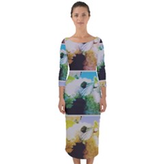 Faded Snowball Branch Collage (ii) Quarter Sleeve Midi Bodycon Dress by okhismakingart