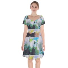 Faded Snowball Branch Collage (ii) Short Sleeve Bardot Dress by okhismakingart