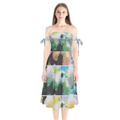 Faded Snowball Branch Collage (ii) Shoulder Tie Bardot Midi Dress by okhismakingart