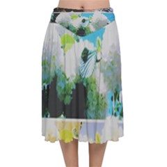 Faded Snowball Branch Collage (ii) Velvet Flared Midi Skirt by okhismakingart