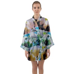 Faded Snowball Branch Collage (ii) Long Sleeve Kimono Robe by okhismakingart