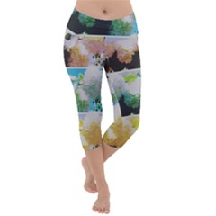 Faded Snowball Branch Collage (ii) Lightweight Velour Capri Yoga Leggings by okhismakingart