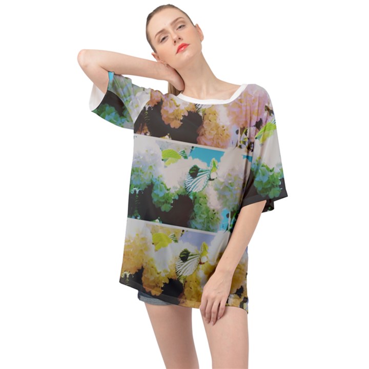 Faded Snowball Branch Collage (II) Oversized Chiffon Top