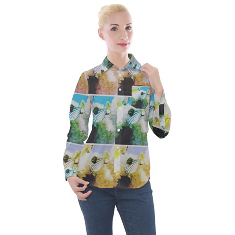 Faded Snowball Branch Collage (ii) Women s Long Sleeve Pocket Shirt by okhismakingart