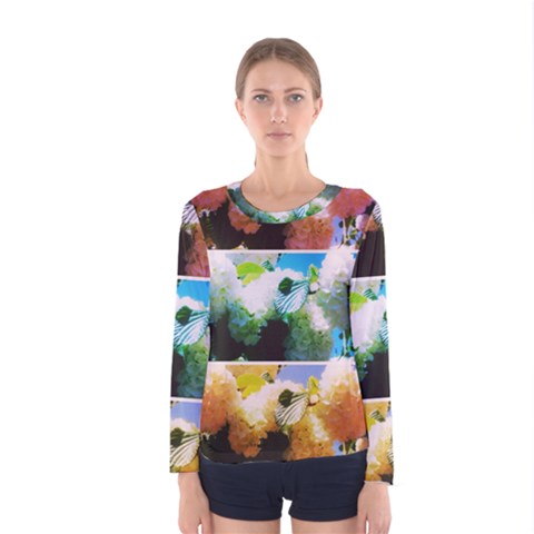 Bright Snowball Branch Collage (iii) Women s Long Sleeve Tee by okhismakingart