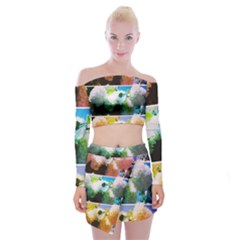 Bright Snowball Branch Collage (iii) Off Shoulder Top With Mini Skirt Set by okhismakingart